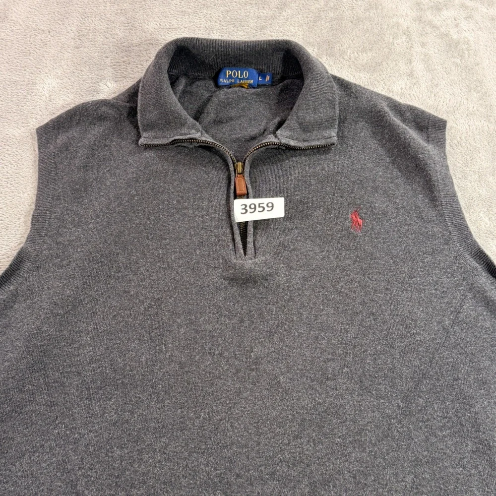 Polo Ralph Lauren Sweater Vest Men Large Gray Pima Cotton Quarter Zip Pony Logo